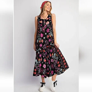 New! Easel Black Floral Wide Leg Jumpsuit